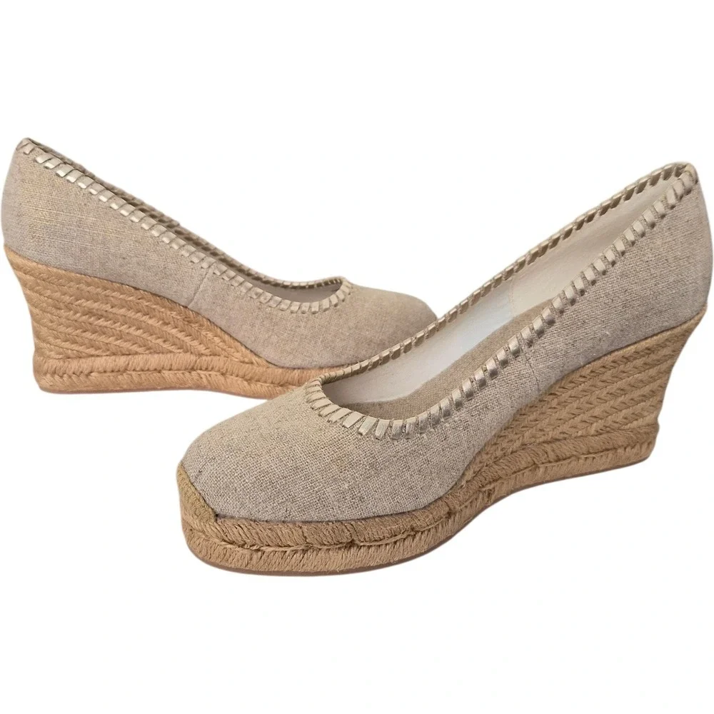 Jack Rogers‎ Linen Espadrille Wedge 7.5M Womens Neutral Platform New No Box